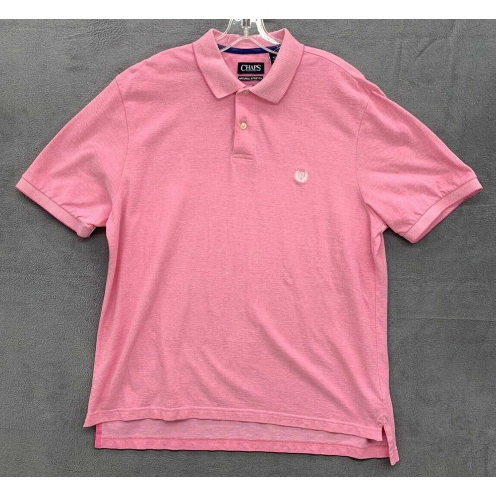 Chaps Polo Shirt Men's XLarge Pink Natural Stretch Short Sleeve Rugby Preppy